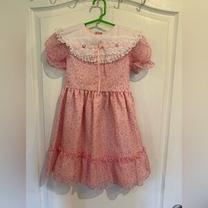 Sunday best vintage girls pink floral a-line ruffle lace trim dress size 6x